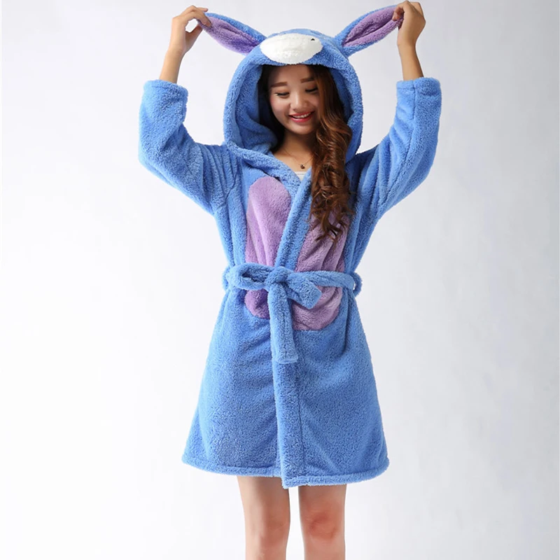 Adults Animal Flannel Bath Robe Sleepwear Women Bathrobe Nightgown Thick Warm Robe Winter Panda Unicorn Cartoon Plush Pajamas