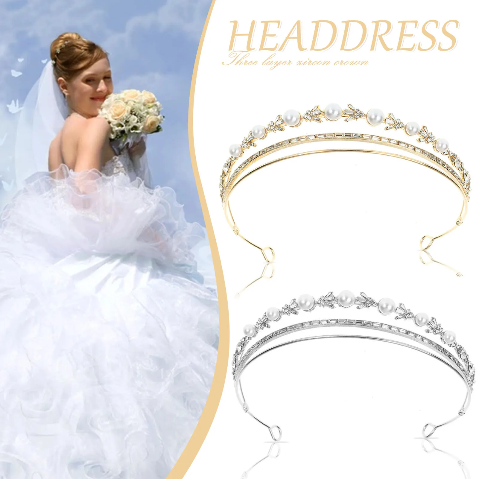 

Sparkling Bridal Crown Triple Zircon Wedding Tiara Dress Photography Styling Accessories Heavenly Elegant Temperamental Luxuriou