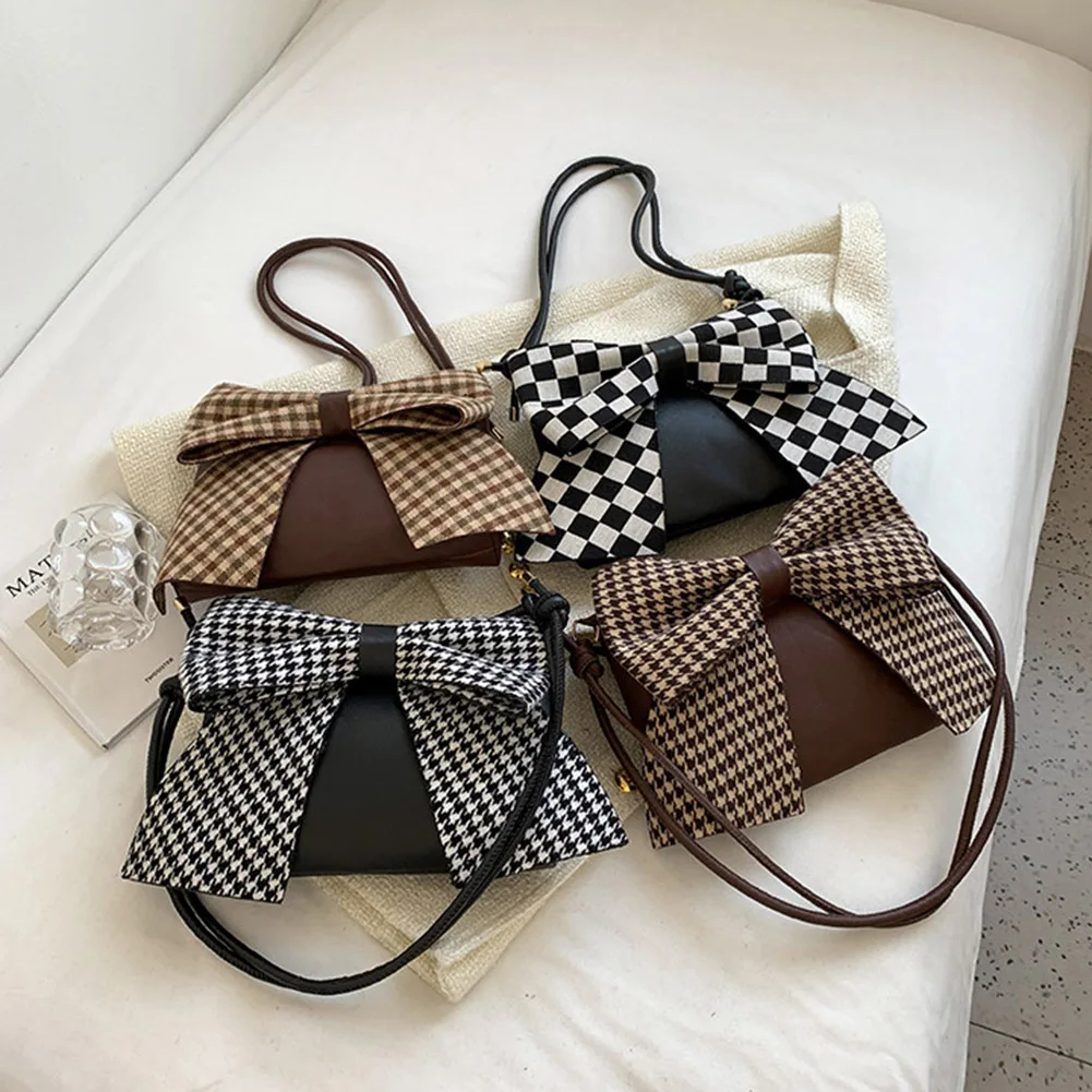 

Женская сумка из искусственной кожи с большим бантом, дизайнерская сумка через плечо, Модный изысканный маленький клатч-тоут в стиле ретро ...