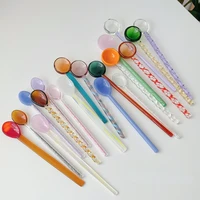 1pc korean style lovely candy series colored glass spoon spiral twist colored glass spoon coffee stirring spoon kitchen tools