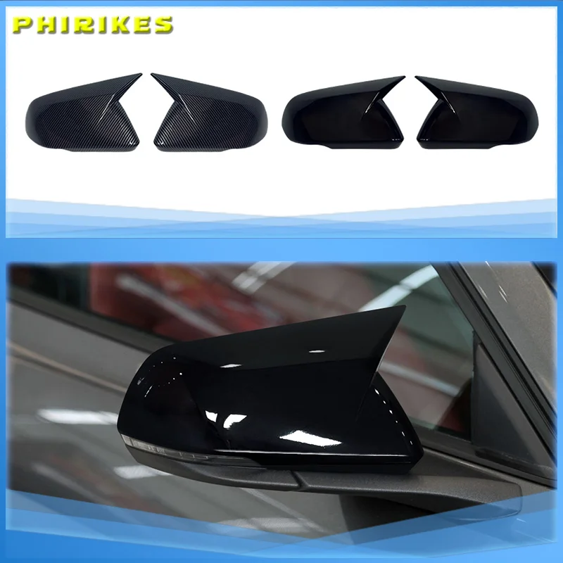 

1pair Glossy Black Carbon Fiber Color Horn Style Rearview Side Mirror Cover Caps For Ford Mustang 2015 2016 2017 2018 2019 2020