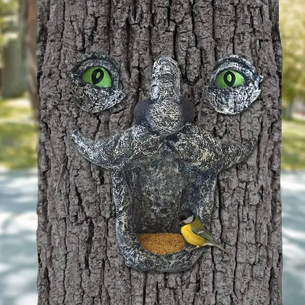 

Tree Face Hugger Bird Feeder Garden Peeker Yard Art Decoration Outdoor Sculpture