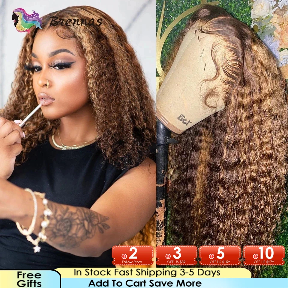 Ombre 13x4 Highlight Lace Front Wig Brazilian Colored Honey Blonde Deep Curly Frontal Wigs Curly Human Hair Wigs For Black Women