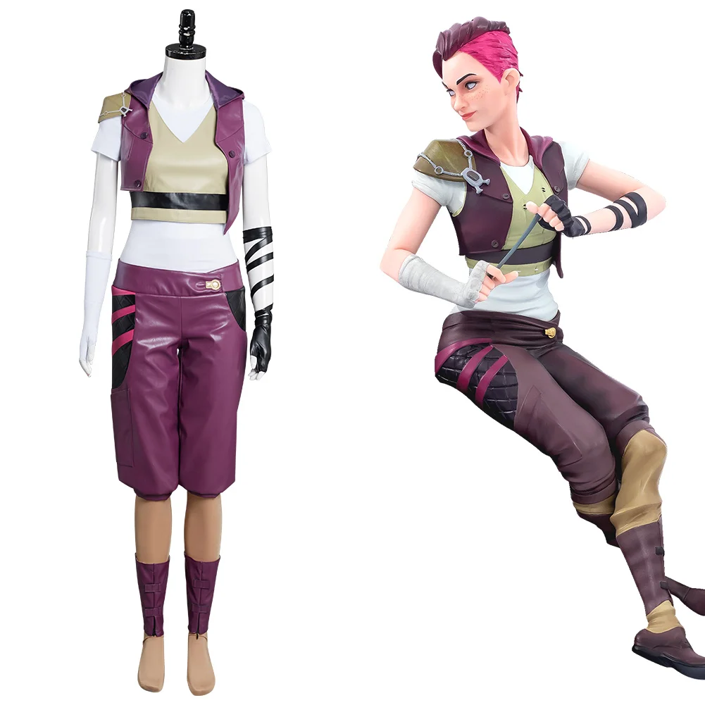 

Game LOL Arcane Vi Cosplay Costume Outfits Top+Pant Halloween Carnival Suit