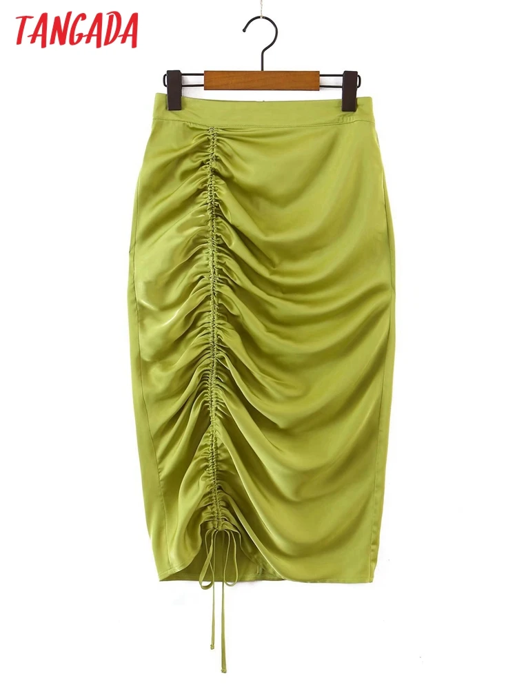 

Tangada 2022 women green pleated skirts faldas mujer zipper French style female mini skirt SL142