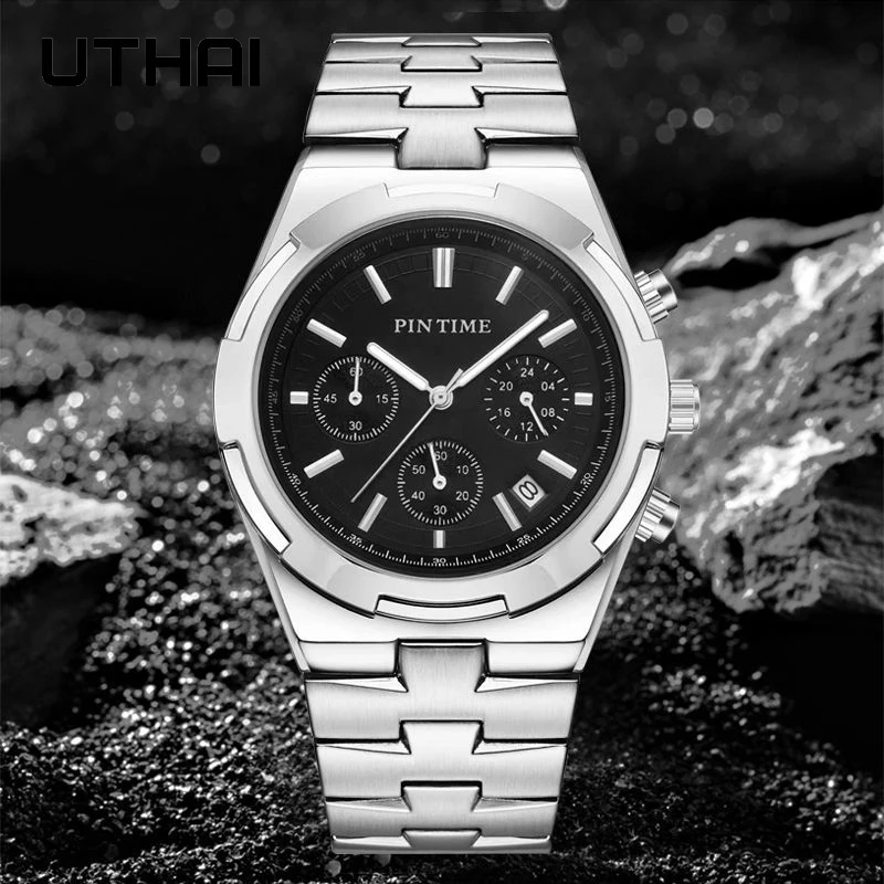 

Часы наручные мужские с шестью иглами, модные роскошные водонепроницаемые кварцевые с браслетом из нержавеющей стали, с металлическим реме...