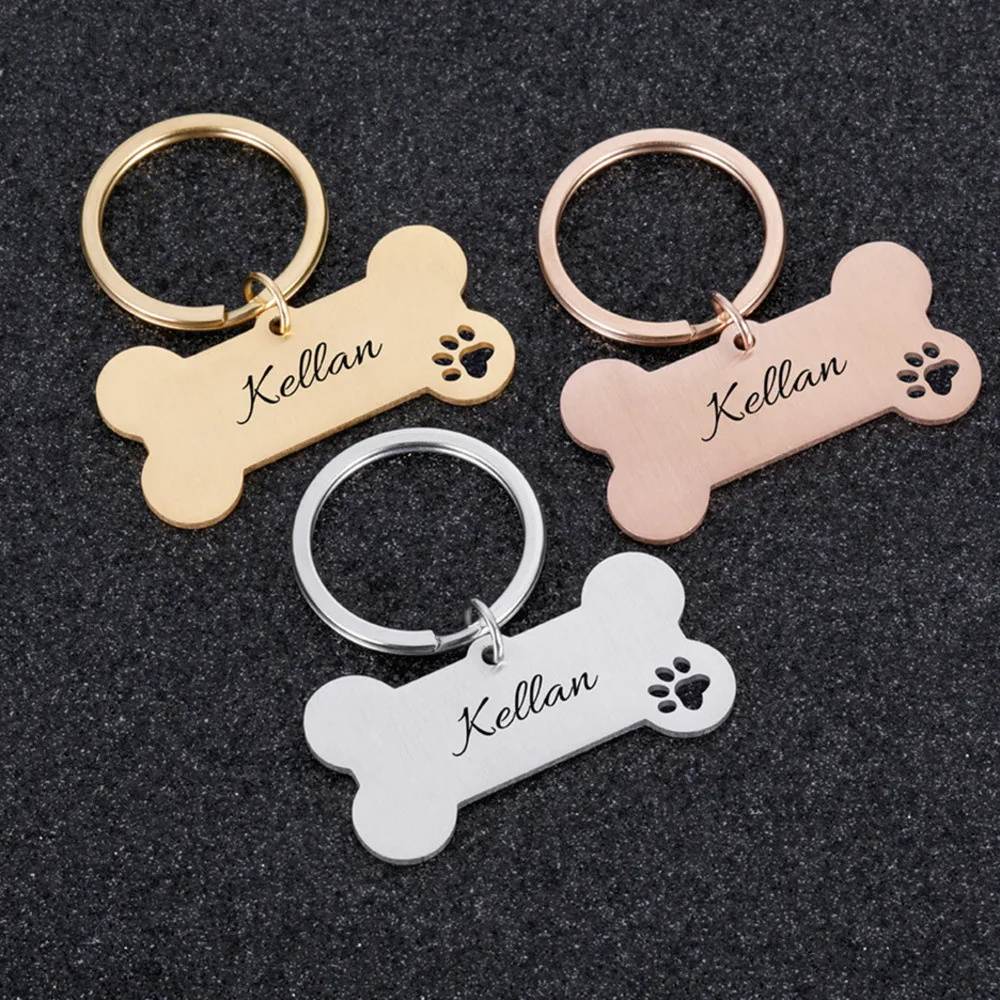 

JewelryR Custom Dog Paw Bone Keychain Personality Stainless Steel Anti-Lost Pet Nameplate Pendant Keyring For Animal Jewelry