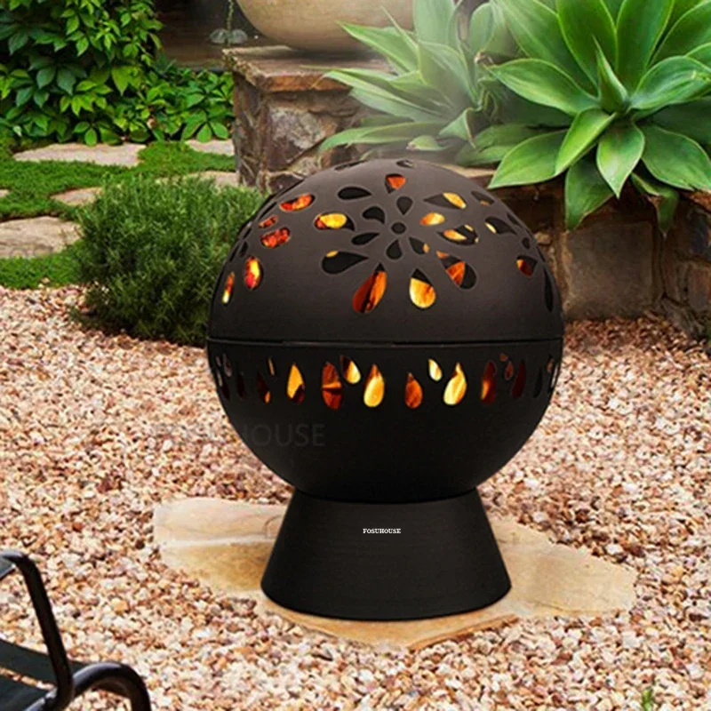 Nordic Iron Fire Pit for Outdoor Heater Campfire Stand Spherical Courtyard Creative Leisure Winter Heating Stoves