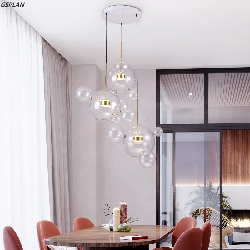 

Modern Creative Transparent Glass Bubble Ball LED Chandelier Mickey Bubble Lamp Indoor Lighting Restaurant Bar Clothing Store