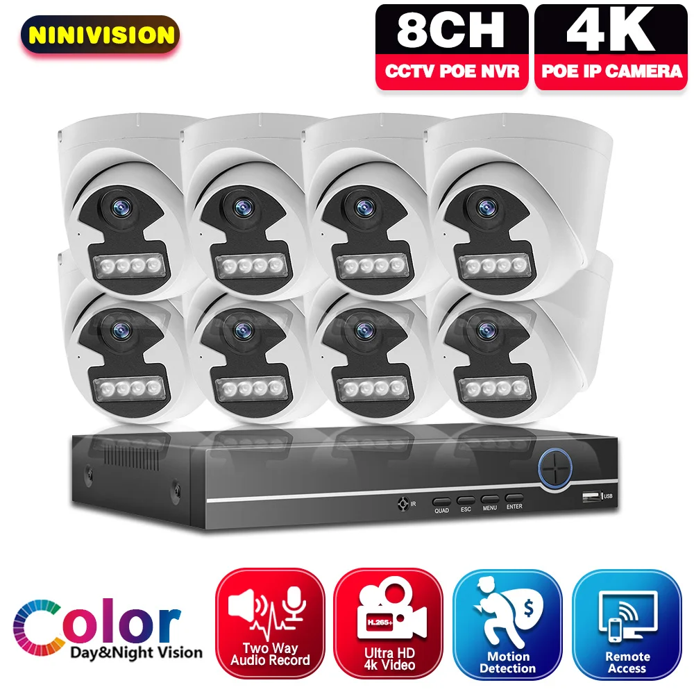 

8CH 4K POE NVR Kit 8MP Two Way Audio Indoor Home Colorful Night Camera Face Detection Video Surveillance Security Camera System
