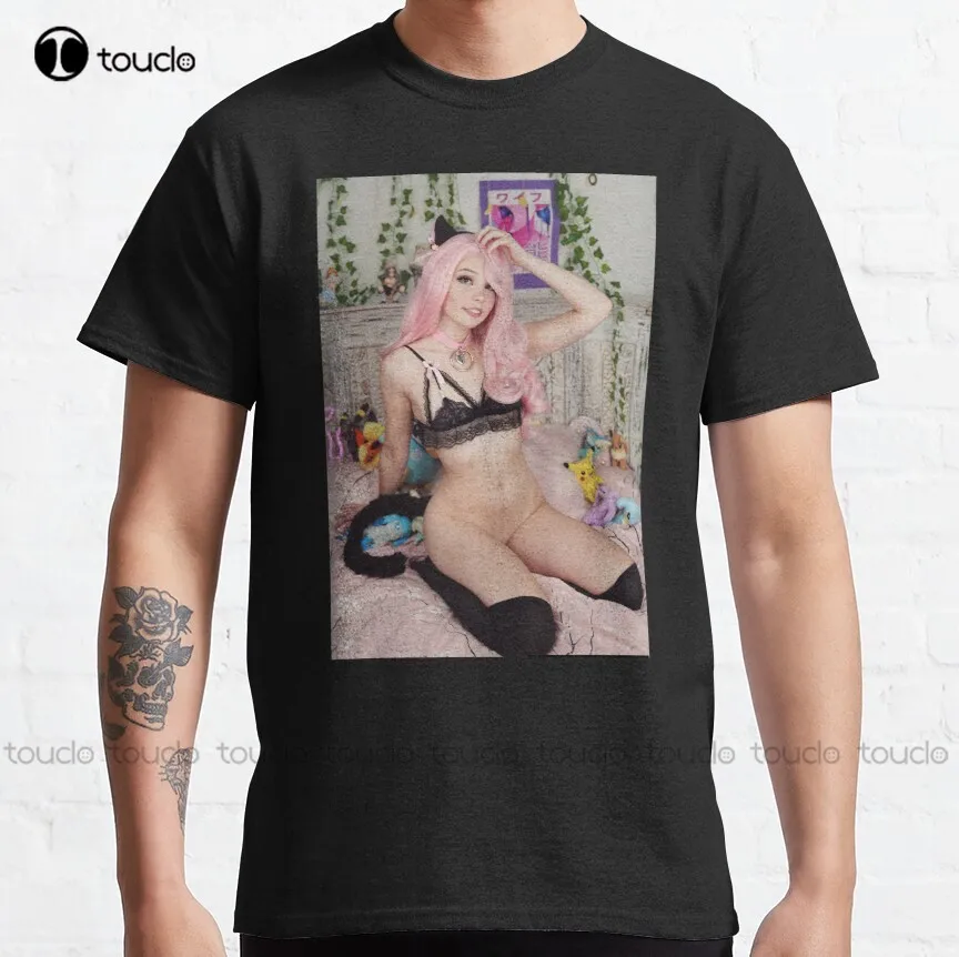 

Классическая футболка Belle Delphine, забавная уличная одежда в стиле Харадзюку, мультяшная хлопковая уличная простая винтажная Повседневная фут...