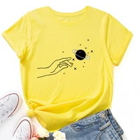 summer women graphic casual short sleeve hand and planet print female fashion t shirt ladies daily round neck tee tops