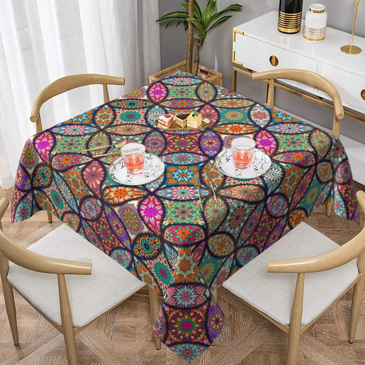 

Floral Mandala Tablecloth Vintage Print Polyester Table Cover Funny Graphic Table Cloth Decoration For Home Picnic Events Party