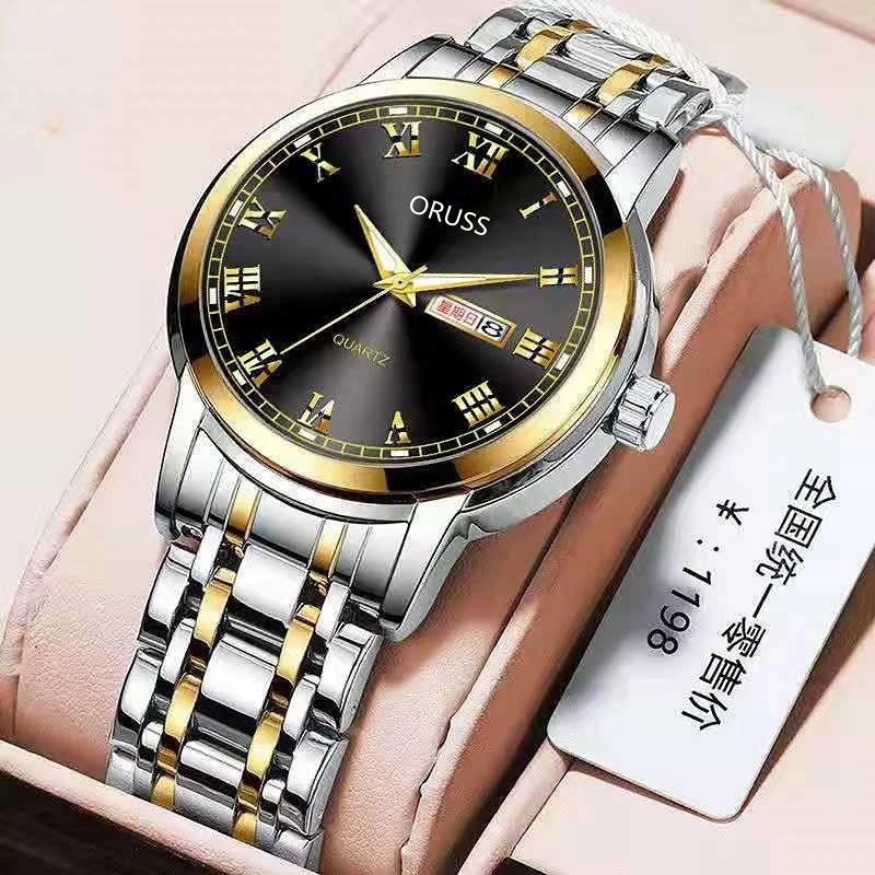 

Luxury Quartz Watch for Men Business Swiss Brand with Box Wristwatch Week Calendar Waterproof Clock Free Shipping Reloj Hombre