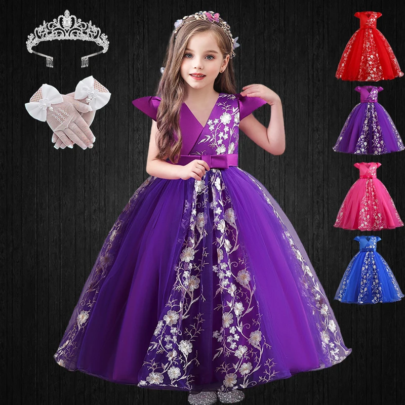 

Длинные коктейльные платья для девочек для торжественных случаев с изображением принцессы на Рождество и крестины Тюлевое платье с цветам...