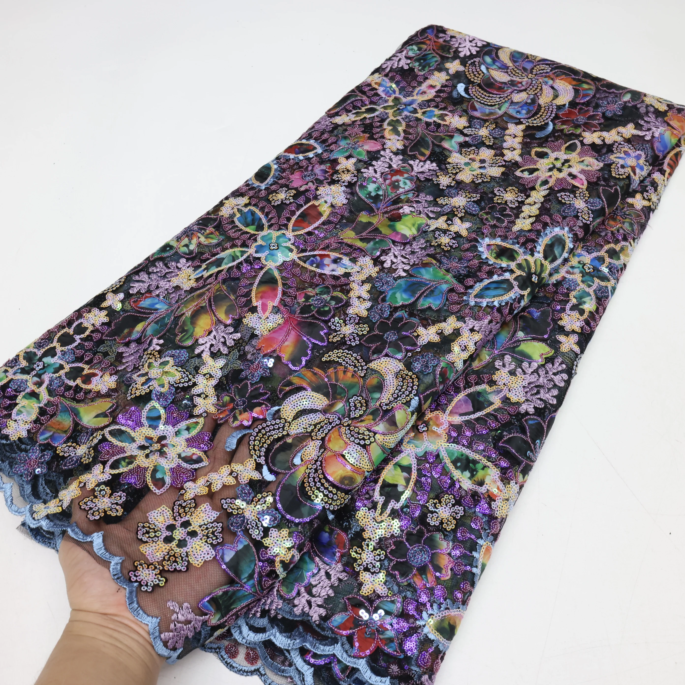 Африканская сетчатая кружевная ткань PGC LACE синяя 5 ярдов