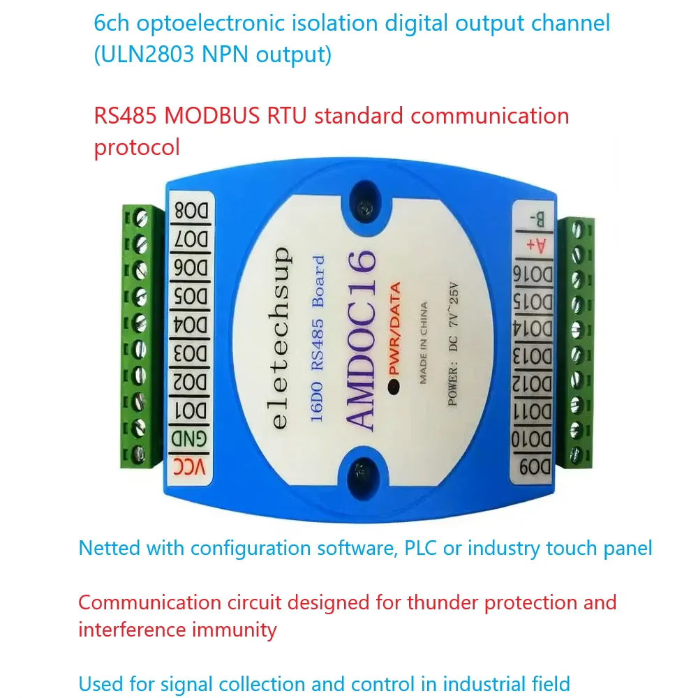 Модуль релейного выхода промышленного класса MODBUS RTU 16DO 12 В/24 В постоянного тока ПЛК RS485 3000 В Изолированная плата расширения для крепления на DIN-рейку