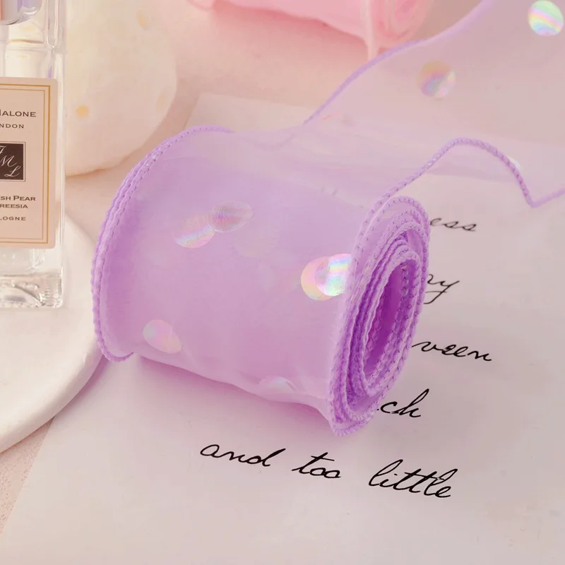 Атласная лента из органзы в серебряные точки волнистый рыбий хвост банты для