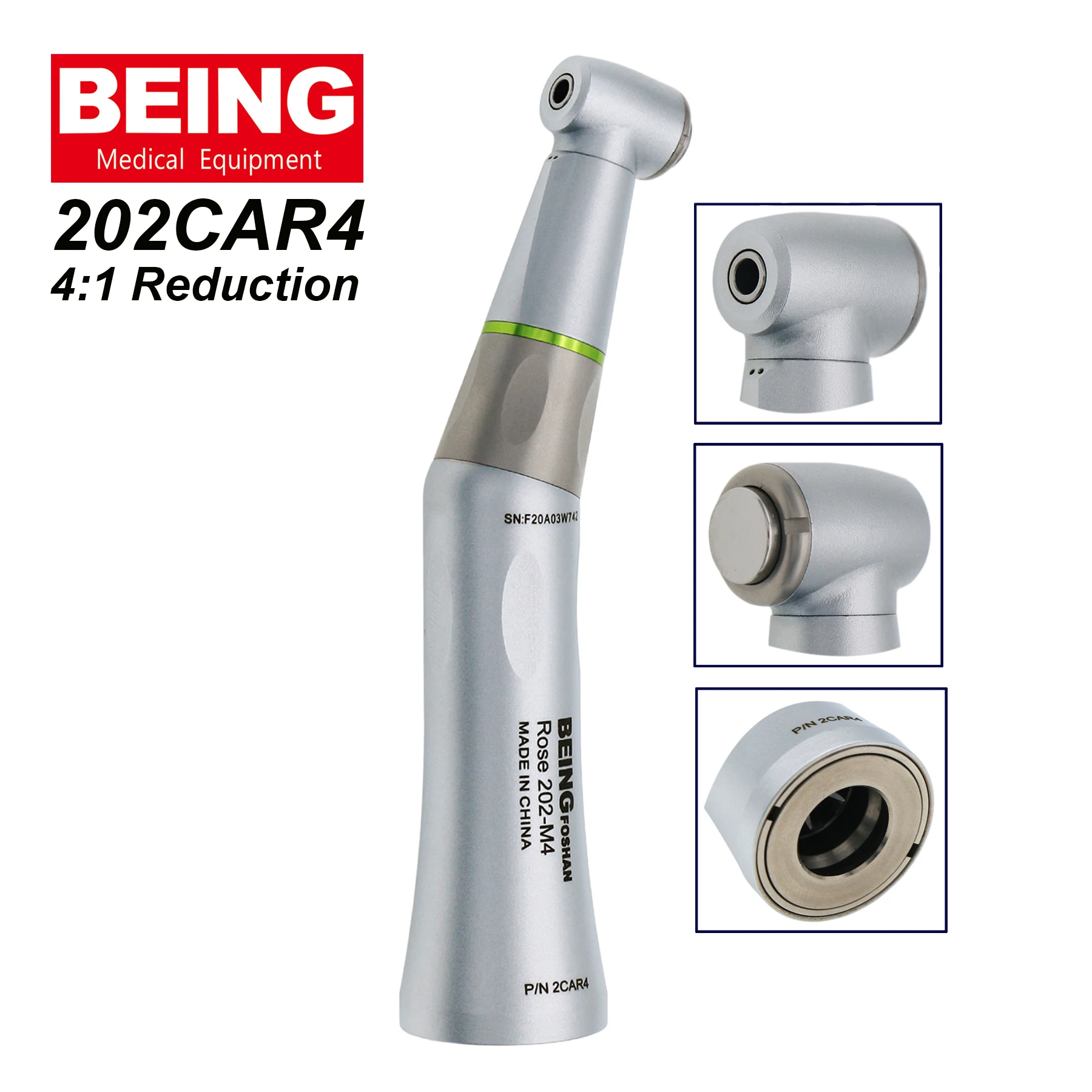 BEING Dental 4:1 Reduction Inner Water Push Button Contra Angle Handpiece Rose 202CAR4 Fit Kavo INTRAmatic NSK