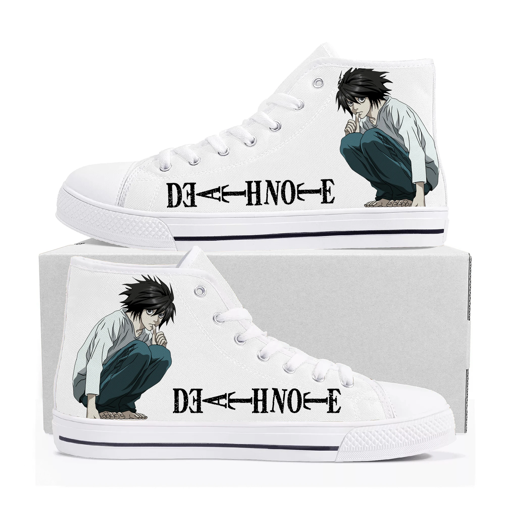 

Death Note Yagami Light L High Top Sneakers Mens Womens Teenager Canvas Sneaker High Quality Casual Couple Shoes Custom Shoe