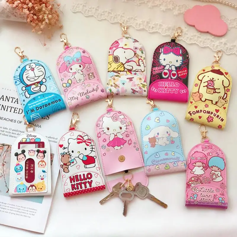 

Аксессуары Sanrio Kawaii Hello Kittys Kuromi My Melody Cinnamoroll брелок для ключей, держатель для карты милый красивый чехол для ключей Подвеска подарок для девоч...