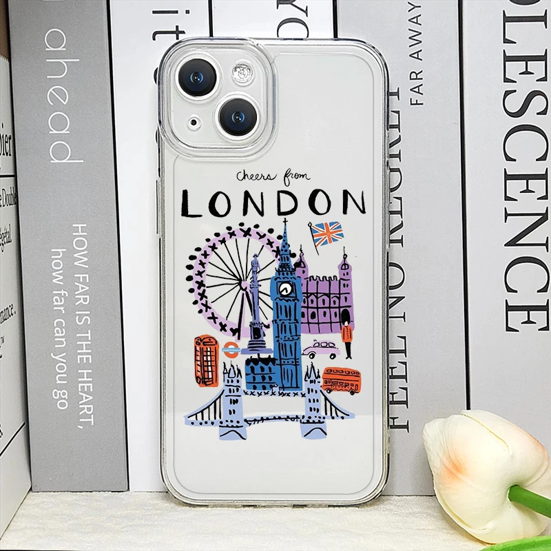 Фото Модный прозрачный чехол для телефона Korea Paris New York City для IPhone 15 16 11 12 13 14 Pro Max 7 8 16 Plus X XS XR, противоударный мягкий чехол №4