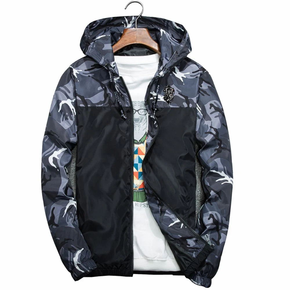 

2022 Sons Of Anarchy Mens New Spring And Autumn Camouflage Stitching Windbreaker Thin Jackets Sports Tops Zipper Hoodies
