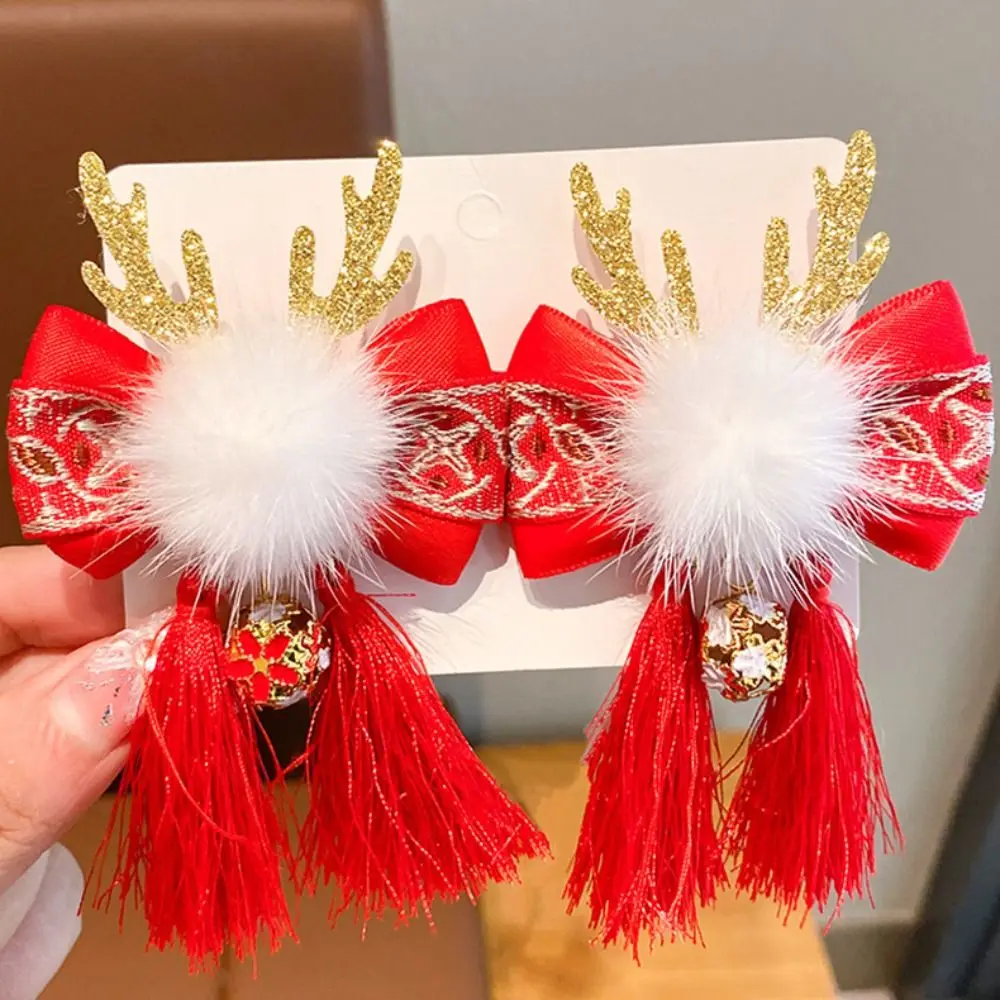 Милая детская красная заколка с кисточками талисман рог дракона бант китайский