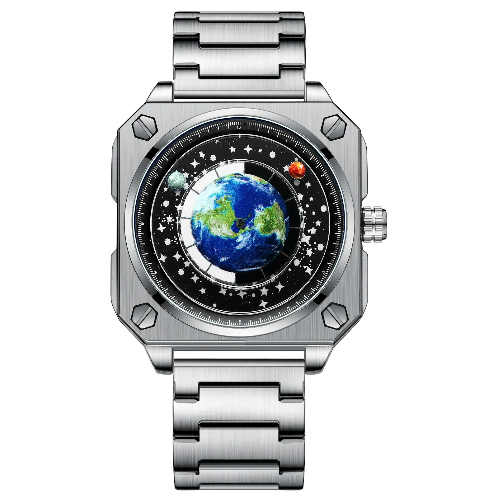 Luxury Brand Watch Earth Watch Men's Quartz Wristwatch Reloj Blue Planet Non-mechanical Hands Personalized Creative Wormhole