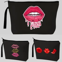 hot sale mouth printing women cosmetic bags lovely casual travel portable storage handbags makeup bag strap canvas toiletry bags