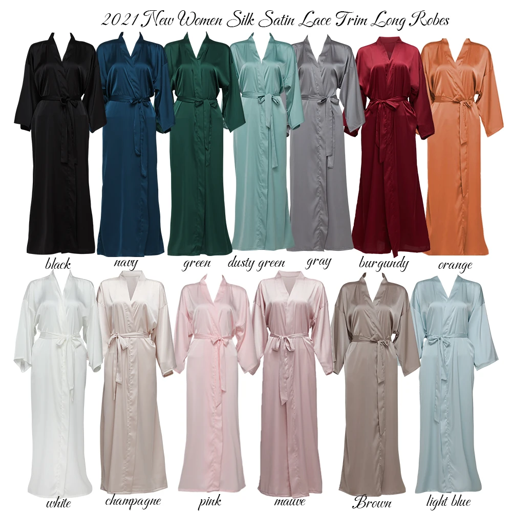 Long Satin Robes Muti colors Bridesmaid Robes Bride Robe Bridal Robe Women Wedding Long Robe Bathrobe White Robe Satin Robe
