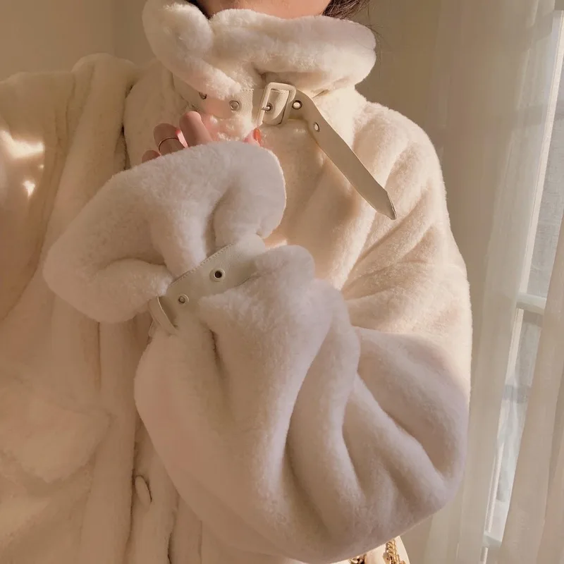 Pink Faux Fur Coat Women Elegant Winter Warm Sweet Warm Trend Coats Female Japanese Style Kawaii Korean Overcoat Women 2022Coat