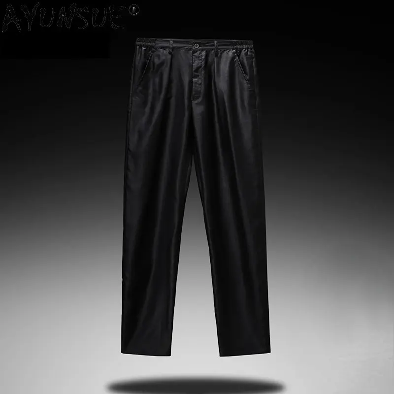 100% Mulberry Real Silk Trousers Summer Clothes for Men Elastic Waist Loose Casual Pants Middle Waist Trousers Ropa De Hombre