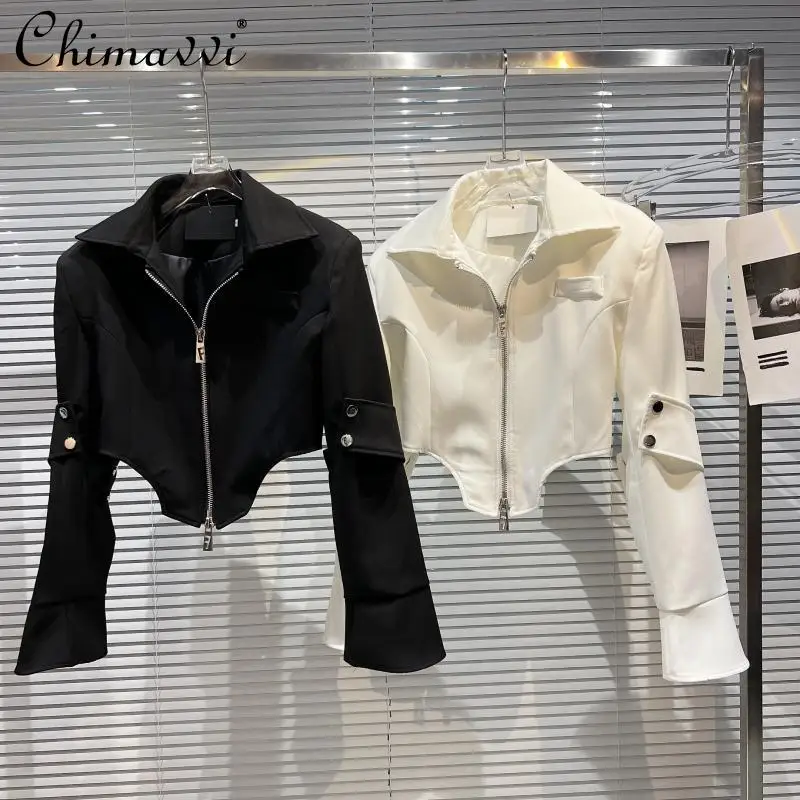 

2022 Spring New Female High Street Simple Solid Lace-up Sleeve Coat Women Fashion Elegant Office Lady Space Cotton Short Jacket