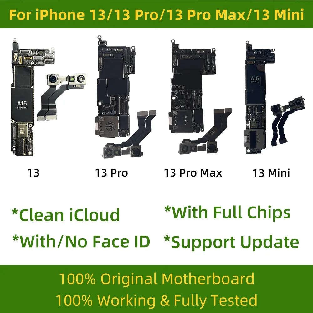 Original Clean iCloud Mainboard For iPhone 13 Pro Max Motherboard With Face ID iphone mini Logic Board unlocked |