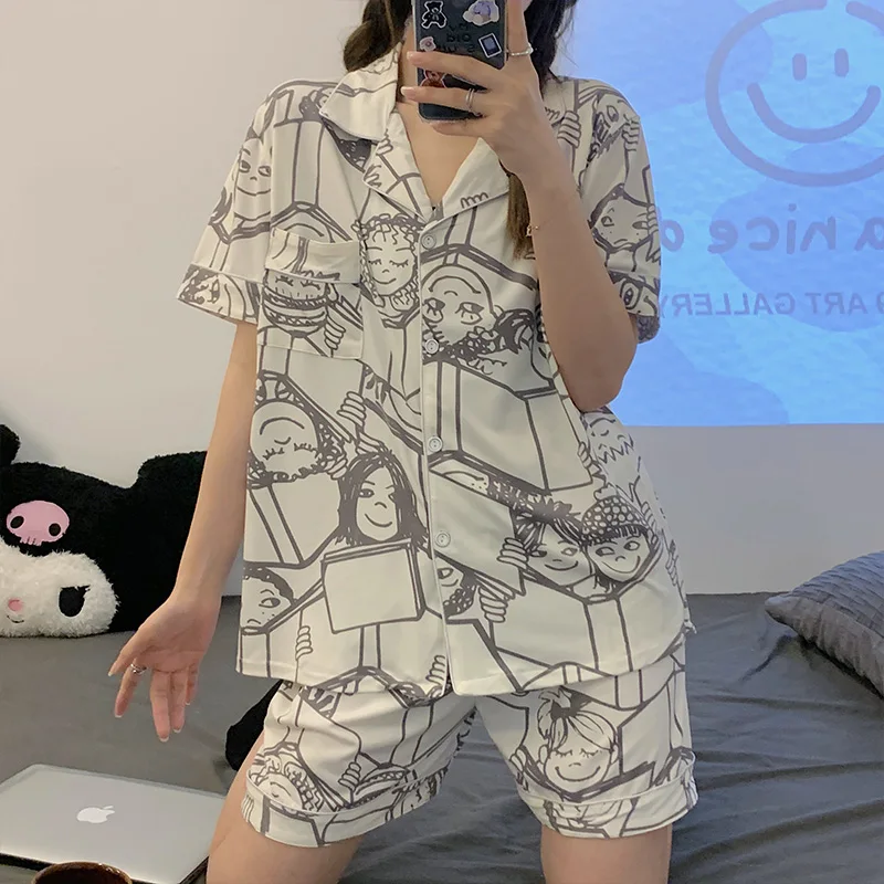 CAIYIER 2022 Summer Coloful Butterfly Pajamas Set Sweet Short Sleeve Top Shorts Sleepwear Korean Kawaii Chic Nightwear Pyjamas