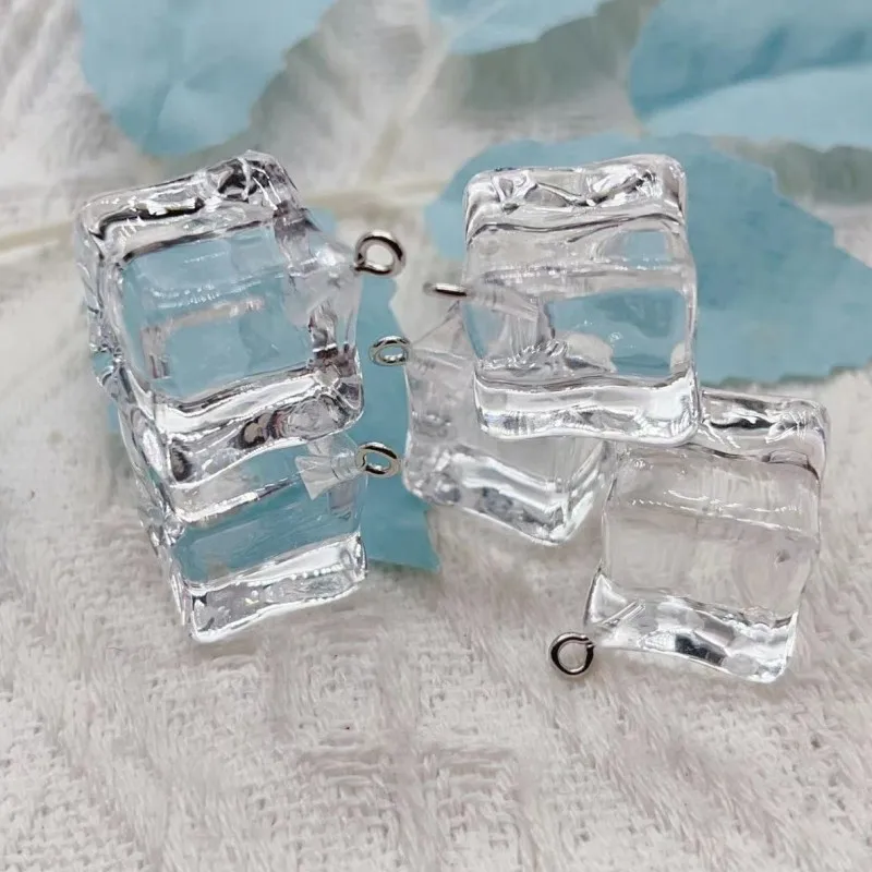 

6pcs 18*18mm Square Transparent Ice Cube Resin Charms Funny Irregular Pendant Earring necklace Keychain Diy Jewelry wholesale