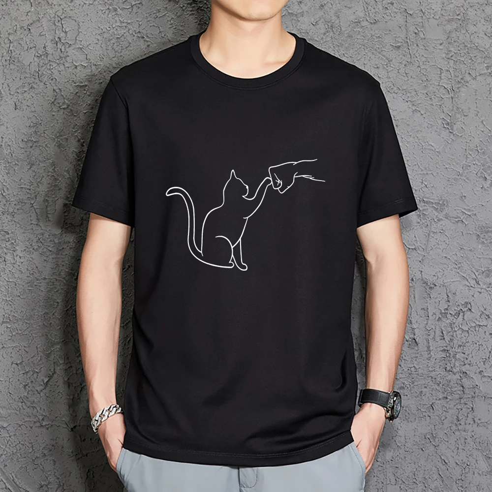 

Agreement With Cat Print Men'S Tshirt Simplicity Cotton Streetwear Comfortable Round Neck Tshirts Vintage Breathable T-Shirt