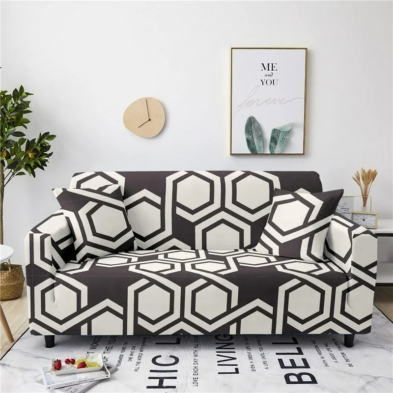 

Geometric Print Sofa Cover All Inclusive Dust-proof Sofa Cushion Towel Geometric Style Stretch Recliner Couch Cover Home Decor