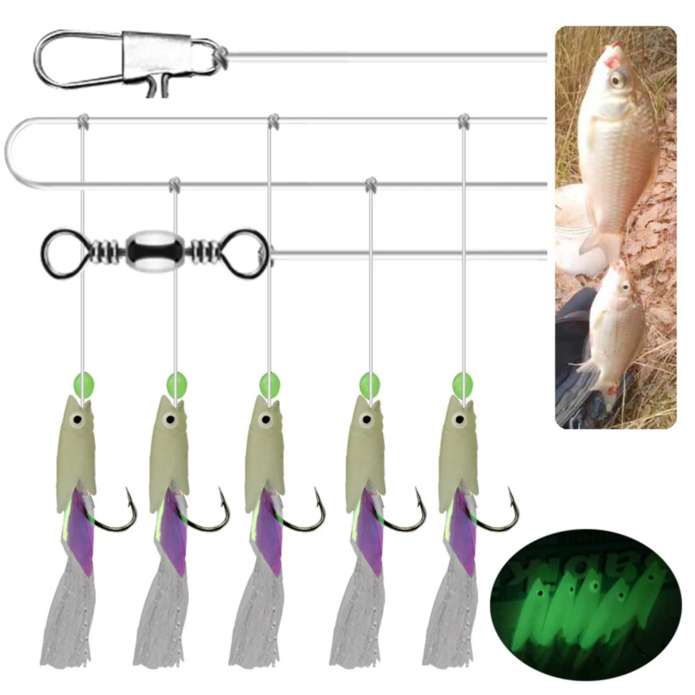

5 шт. флуоресцентные зеленые Сабики с светящейся рыбной головкой и прочным быстрым разъемом для морской/пресноводной рыбалки