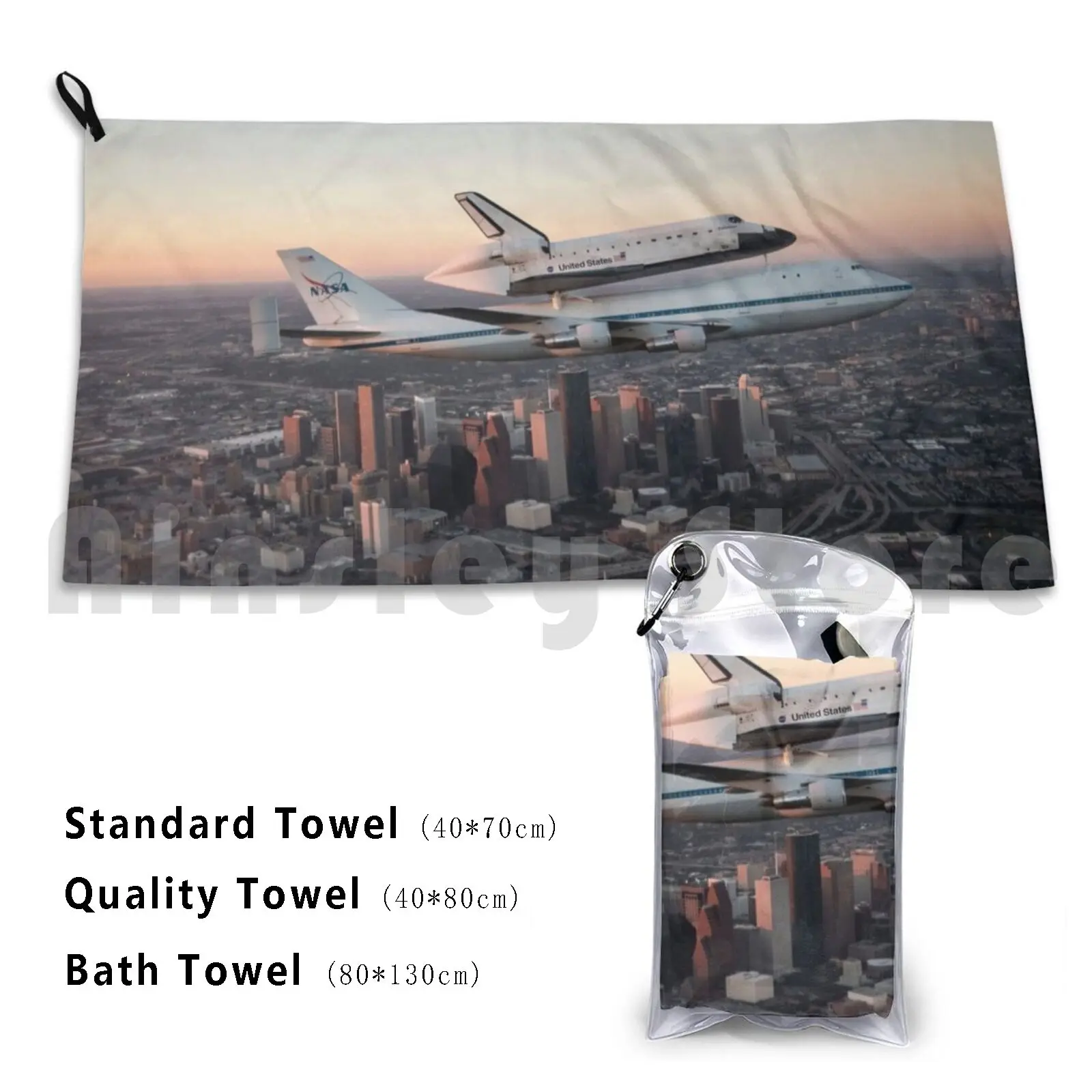 1821. Endeavour Ferried By Sca Over Downtown Houston Skyline Bath Towel Beach Cushion