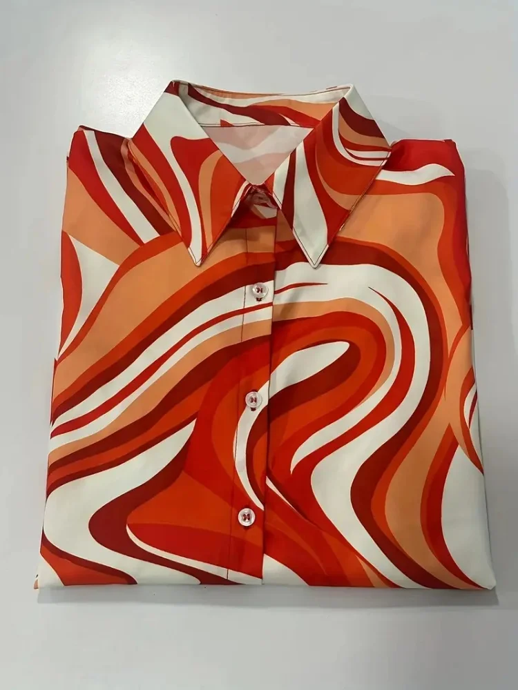 Женская рубашка с принтом забавного кота Весенняя отворотом и пуговицами