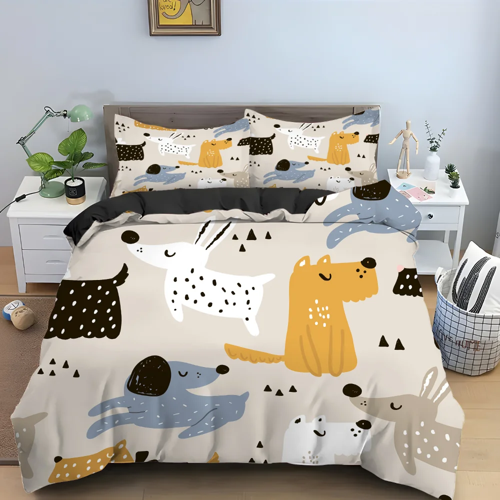 

Cartoon Dog Duvet Cover Lovely Illustrated Pet Puppy Animal Abstract Painting Art Bedroom Decorations Quilt Cover for Children