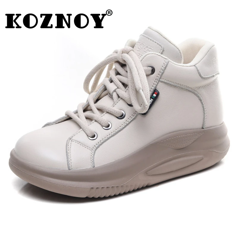 

Koznoy 4.5cm Genuine Leather Ankle Booties Women Autumn Boots Sneaker Punk High Top Platform Wedge Thick Sole Motorcycle Shoes