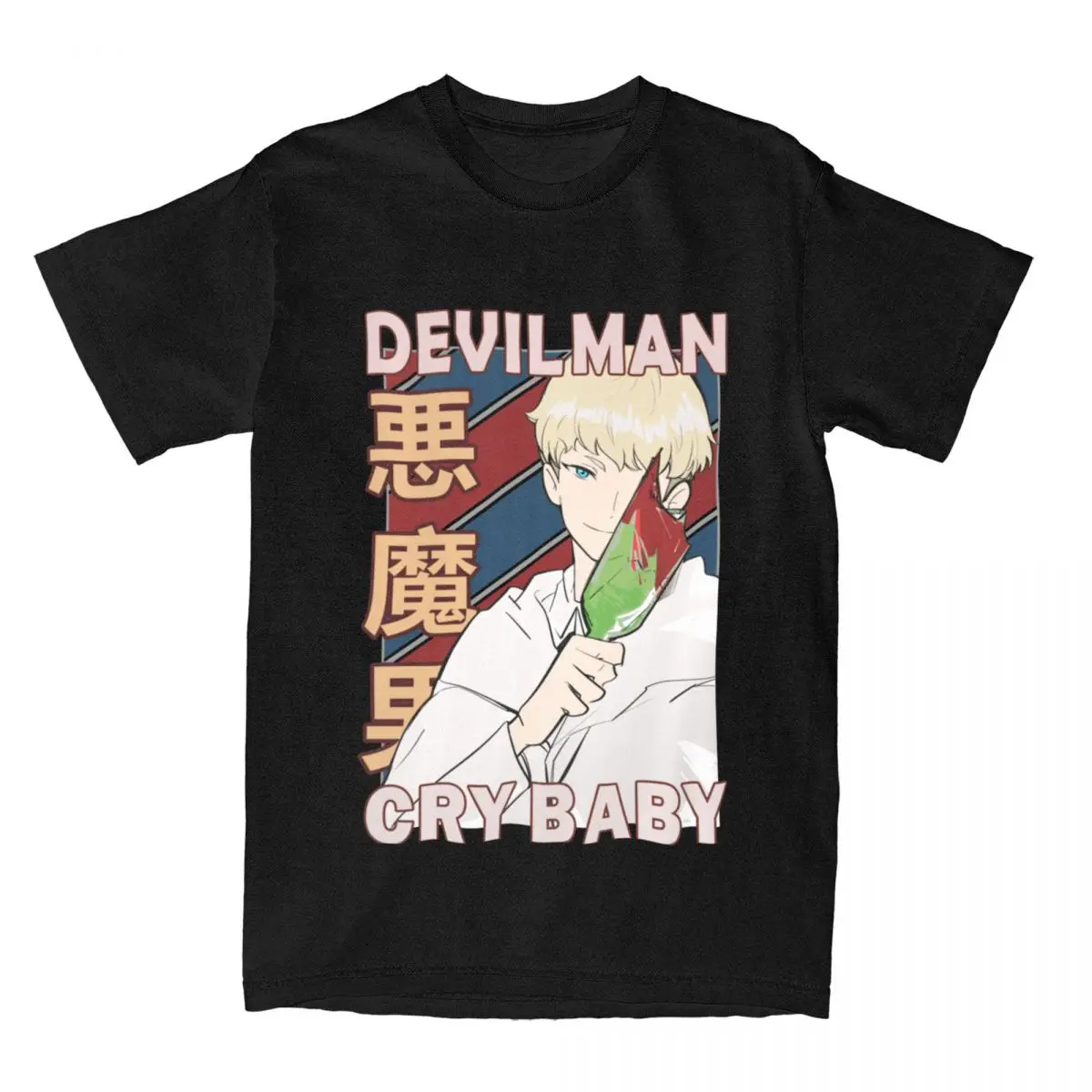 Ryo Asuka Devilman T Shirt for Men Pure Cotton Vintage T-Shirt O Neck Crybaby Anime Design Gift Tee Shirt Short Sleeve Clothes