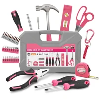 42pc pink hand tool sets household home repair tool set screwdriver tool box set scissors claw hammer tools for home use