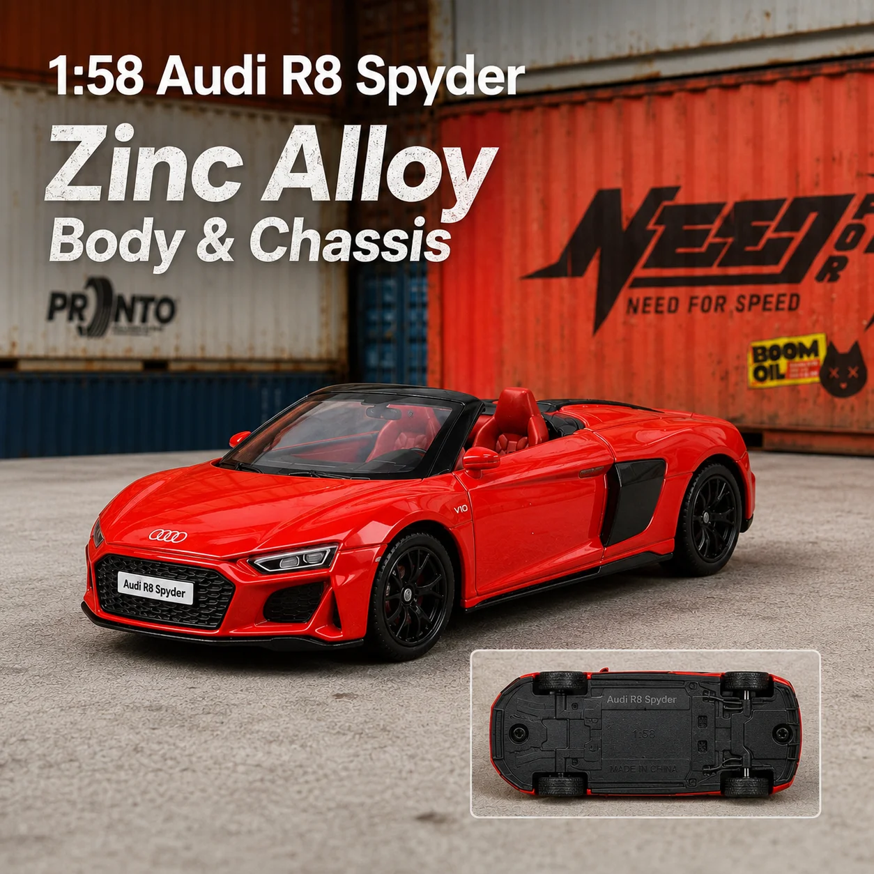 Фото Миниатюрная модель Audi R8 Spyder Convertible 1/58, коллекционная машинка из металлического сплава CCA, с вращающимися колесами, для демонстрации, подарок для парня №5