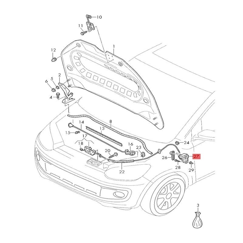 Ручка и кронштейн для капота Polo Golf 5 6 Passat B6 B7 CC Jetta Tiguan Q3 UP 1K1823633B 1J1823533C LHD