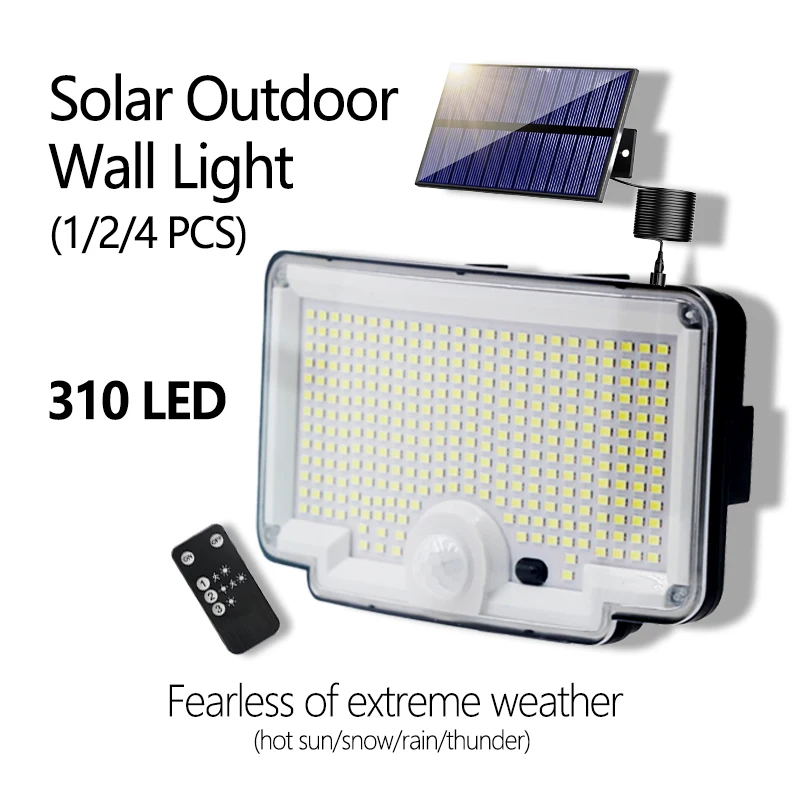 Фото Уличные солнечные фонари 310LED солнечные фонари безопасности IP65 водонепроницаемый датчик движения настенный светильник для садового забора патио №1