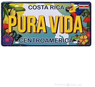 Винтажный автомобильный номерной знак Коста-Рики Pura Vida, металлические знаки, оловянный плакат на стену для гаража, мужской пещеры, кафе, бар...